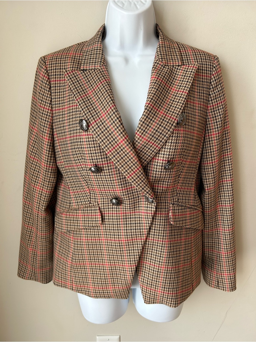 Banana Republic Plaid Double-Breasted Blazer Petite Preppy Academia Equestrian